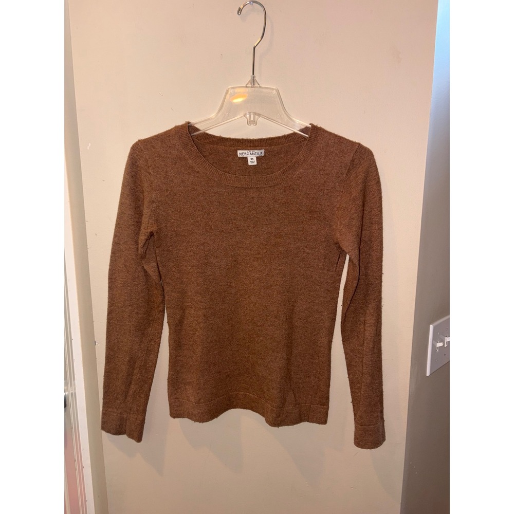 J. Crew Mercantile‎ Womens XS Brown Crewneck Long Sleeve Knit Sweater Slim Fit